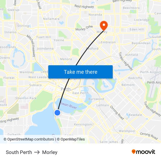 South Perth to Morley map
