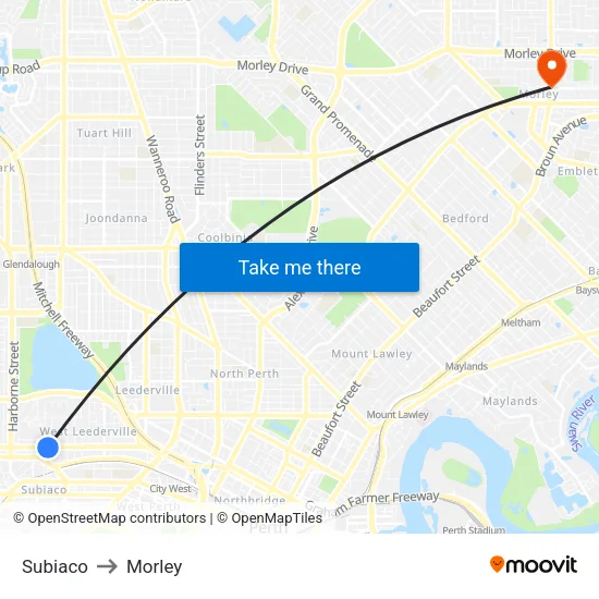 Subiaco to Morley map