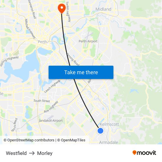 Westfield to Morley map