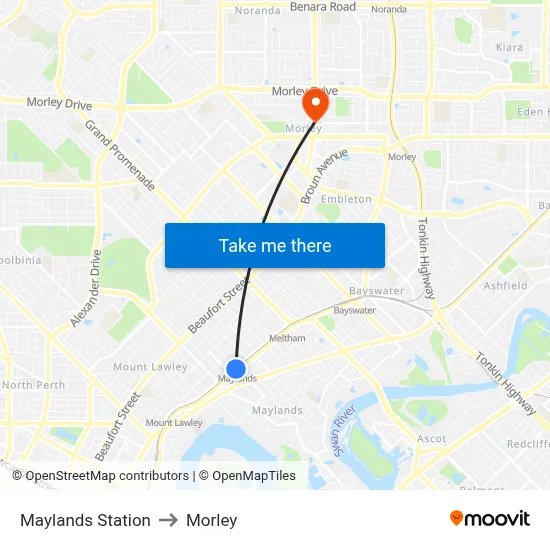 Maylands Station to Morley map