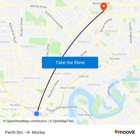 Perth Stn to Morley map