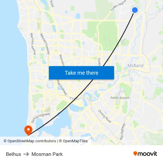 Belhus to Mosman Park map