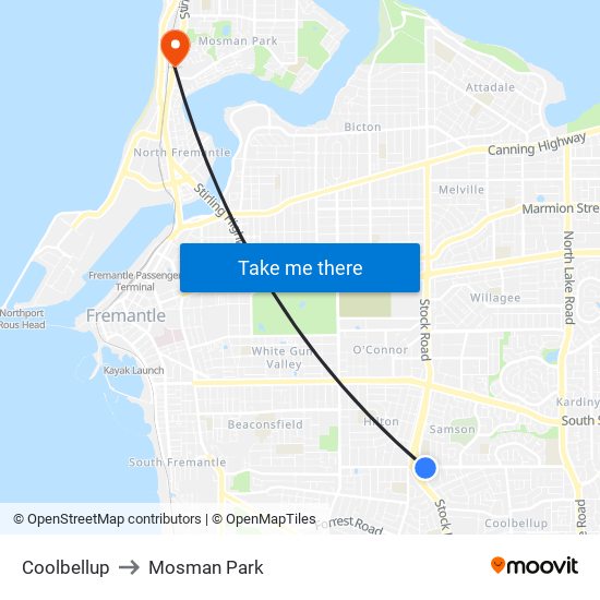 Coolbellup to Mosman Park map