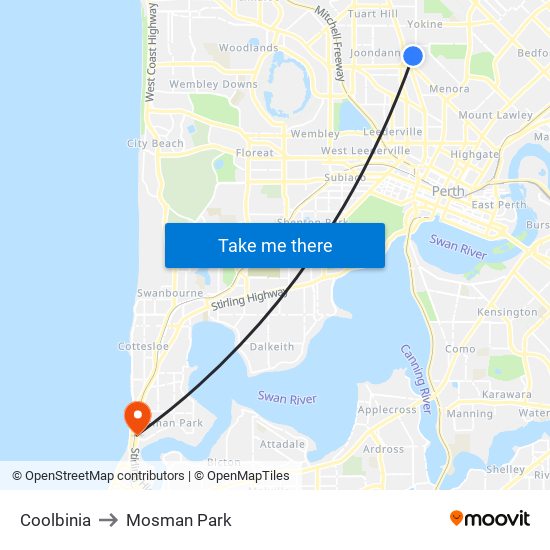 Coolbinia to Mosman Park map