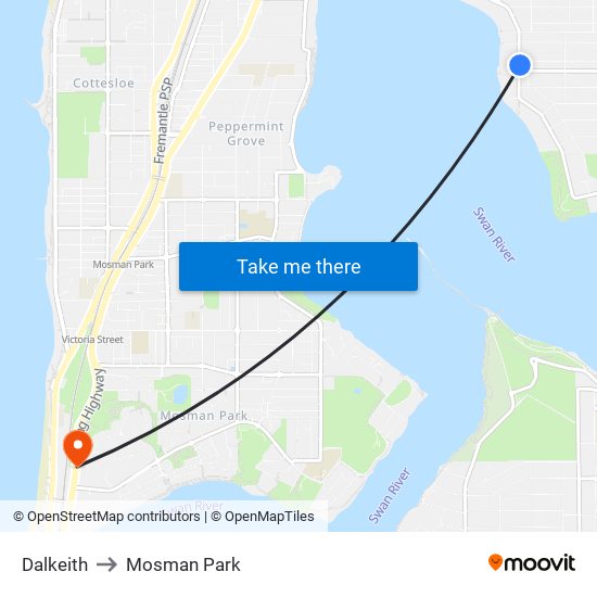 Dalkeith to Mosman Park map