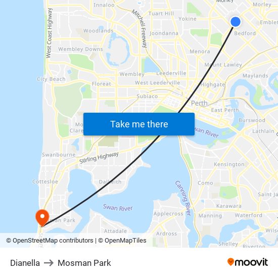 Dianella to Mosman Park map