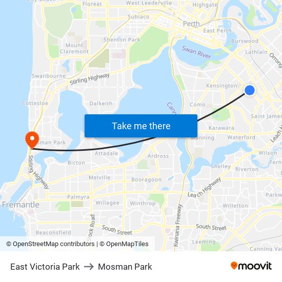 East Victoria Park to Mosman Park map