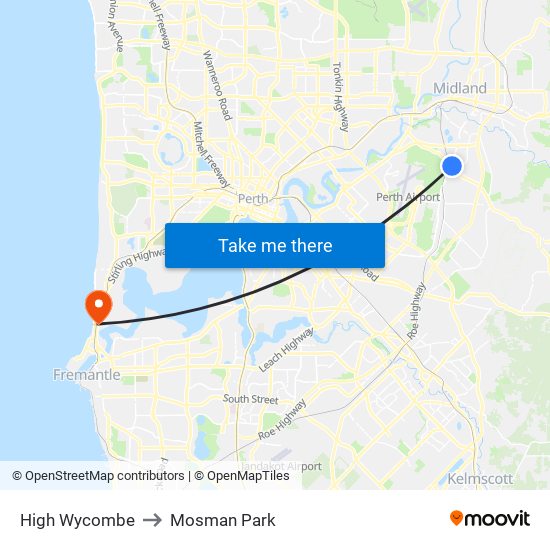 High Wycombe to Mosman Park map