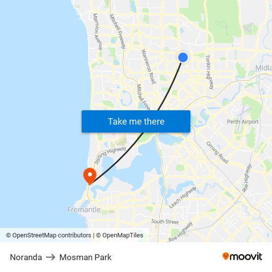 Noranda to Mosman Park map