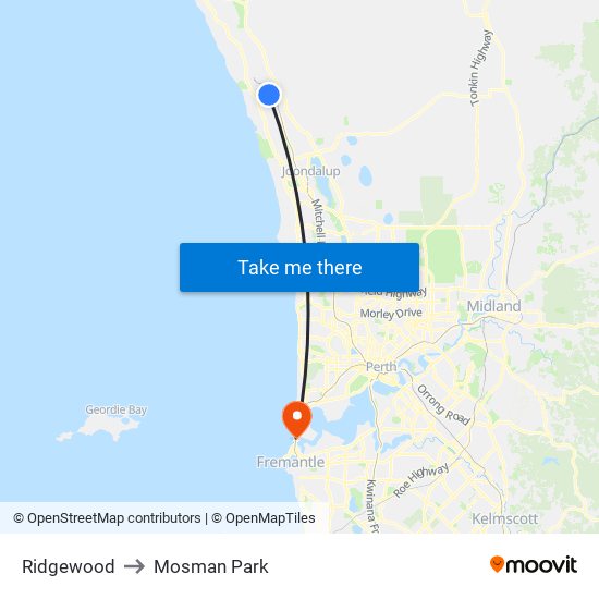 Ridgewood to Mosman Park map