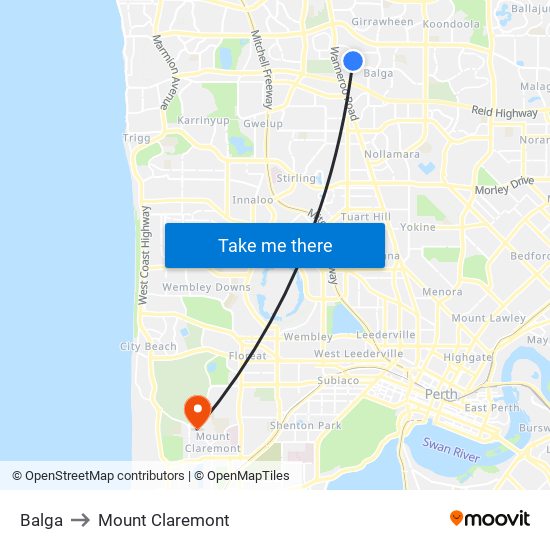 Balga to Mount Claremont map