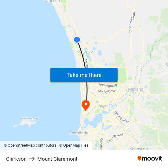 Clarkson to Mount Claremont map