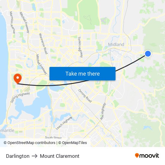 Darlington to Mount Claremont map