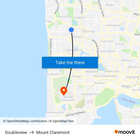 Doubleview to Mount Claremont map
