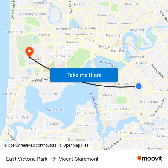 East Victoria Park to Mount Claremont map