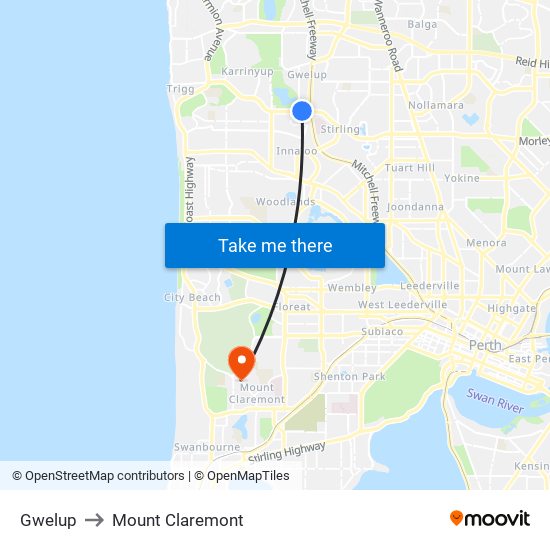 Gwelup to Mount Claremont map