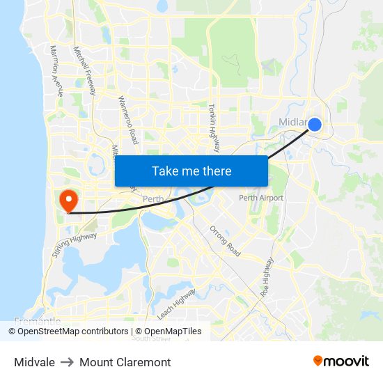 Midvale to Mount Claremont map