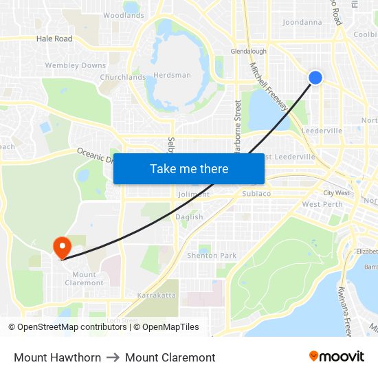 Mount Hawthorn to Mount Claremont map