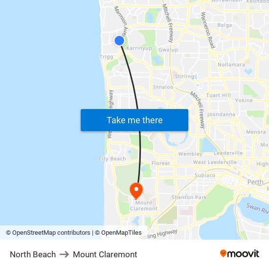 North Beach to Mount Claremont map