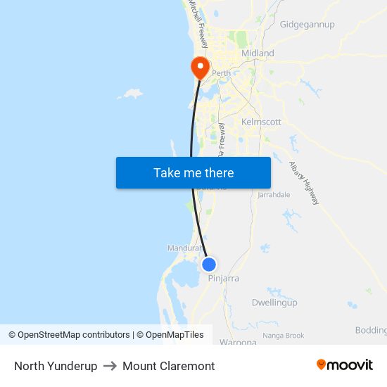 North Yunderup to Mount Claremont map