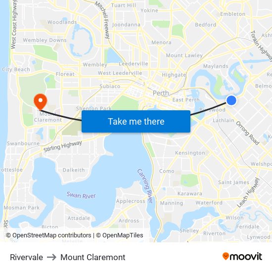 Rivervale to Mount Claremont map