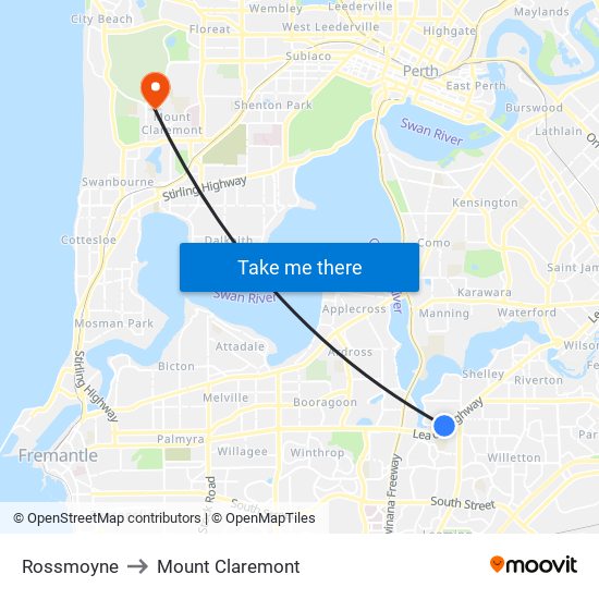 Rossmoyne to Mount Claremont map