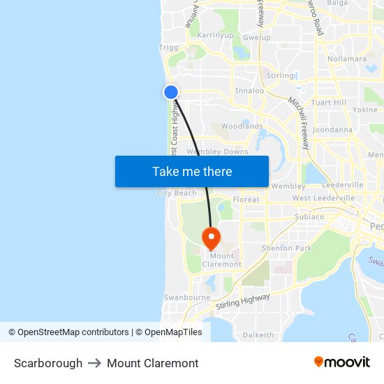 Scarborough to Mount Claremont map