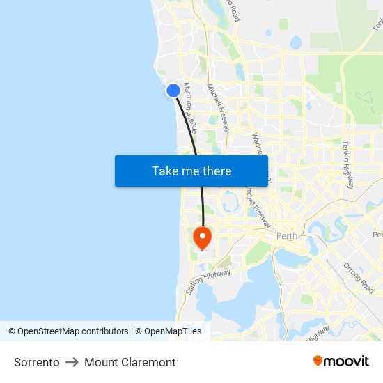 Sorrento to Mount Claremont map