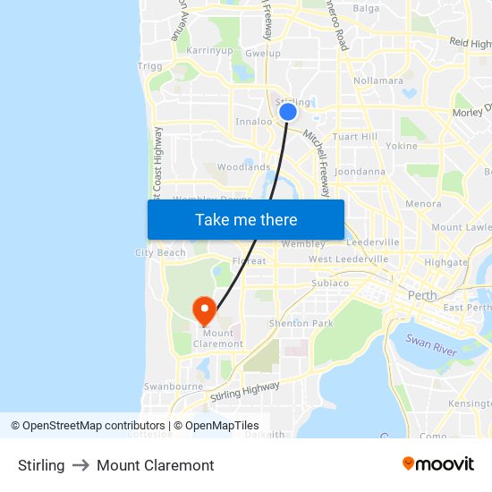 Stirling to Mount Claremont map