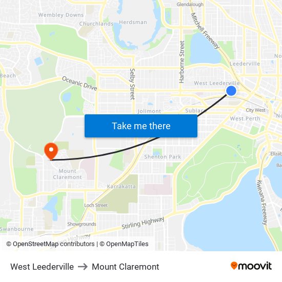 West Leederville to Mount Claremont map