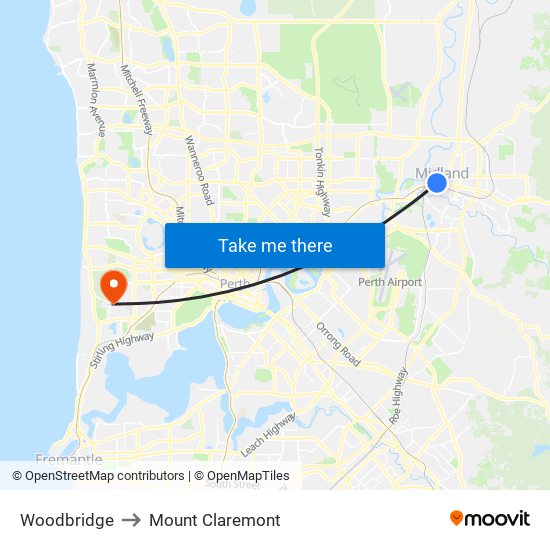 Woodbridge to Mount Claremont map