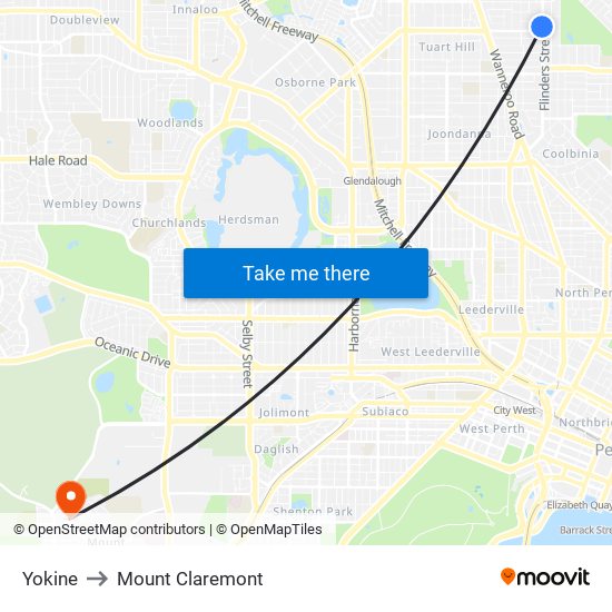 Yokine to Mount Claremont map