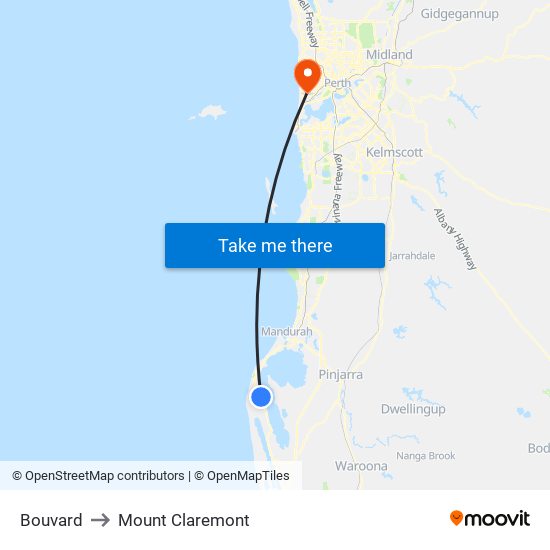 Bouvard to Mount Claremont map