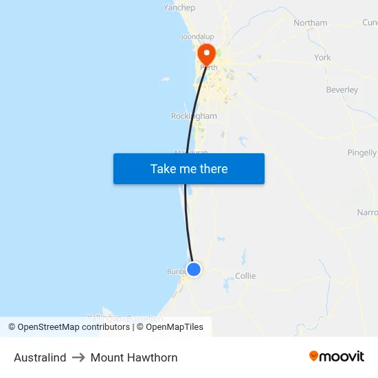 Australind to Mount Hawthorn map