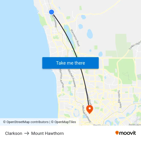 Clarkson to Mount Hawthorn map