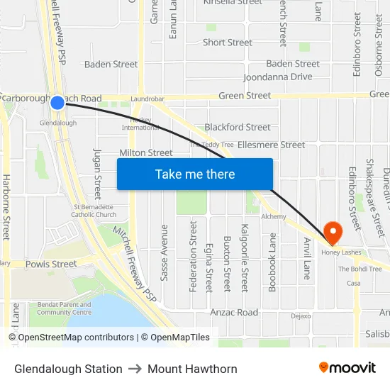 Glendalough Station to Mount Hawthorn map