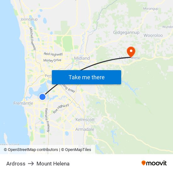 Ardross to Mount Helena map