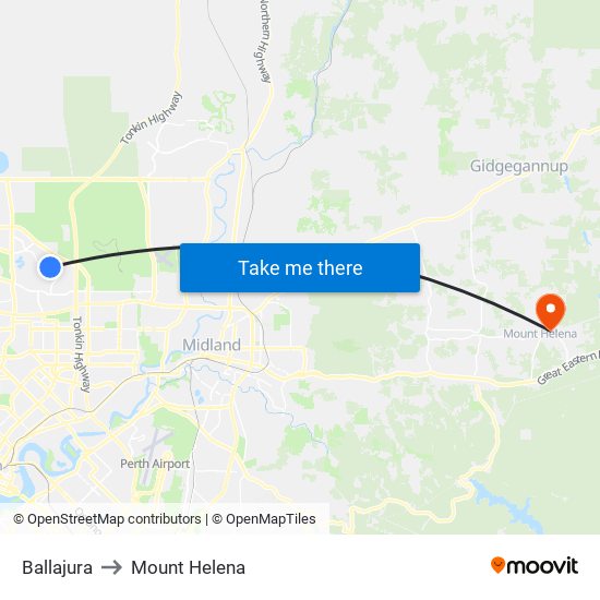 Ballajura to Mount Helena map