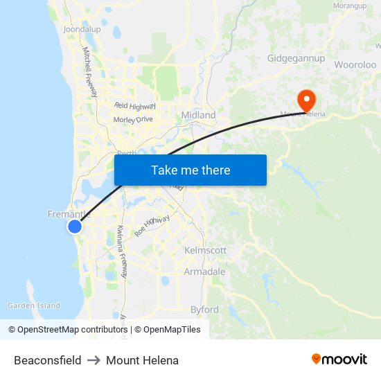 Beaconsfield to Mount Helena map