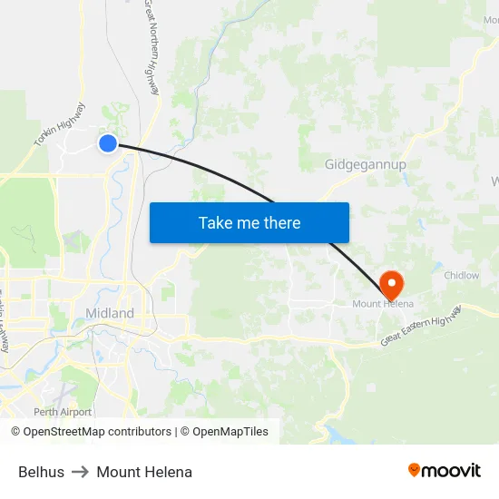 Belhus to Mount Helena map