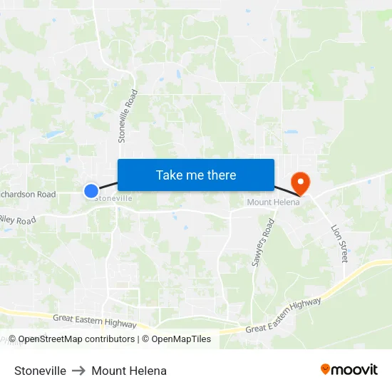 Stoneville to Mount Helena map