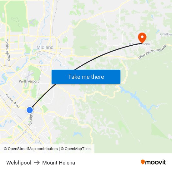 Welshpool to Mount Helena map