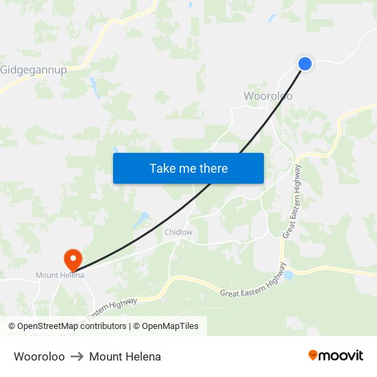 Wooroloo to Mount Helena map