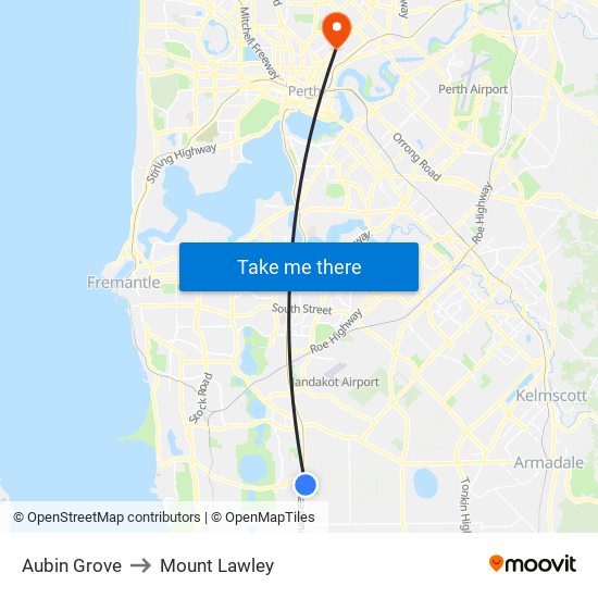 Aubin Grove to Mount Lawley map