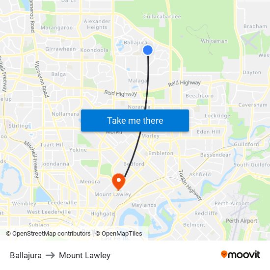 Ballajura to Mount Lawley map