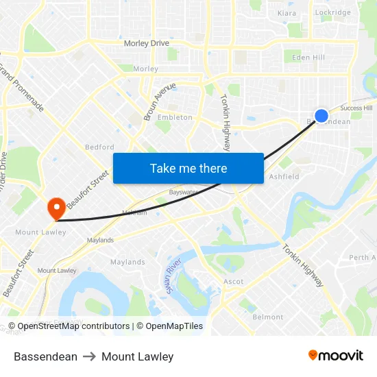 Bassendean to Mount Lawley map