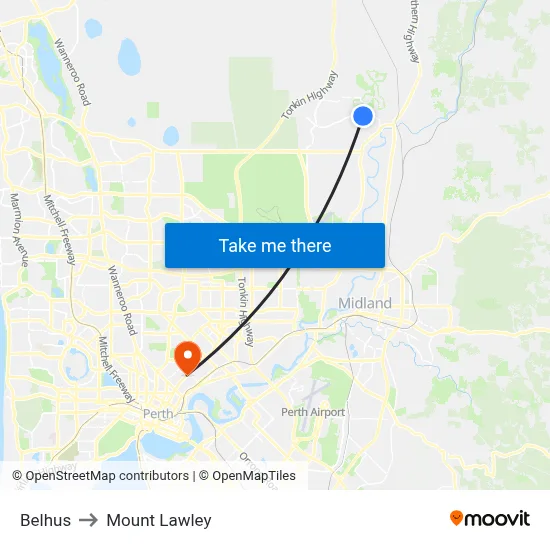 Belhus to Mount Lawley map