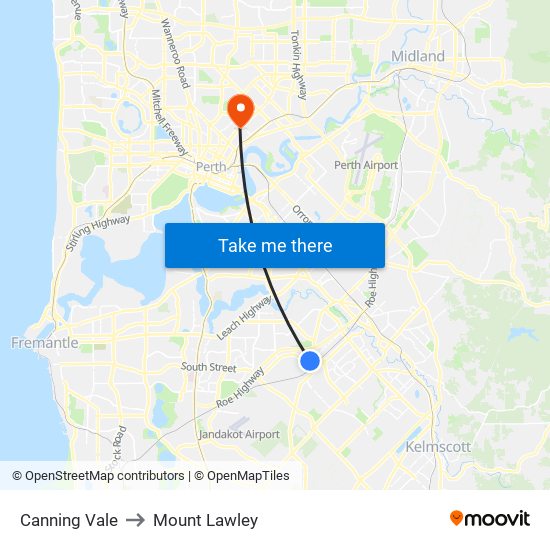 Canning Vale to Mount Lawley map
