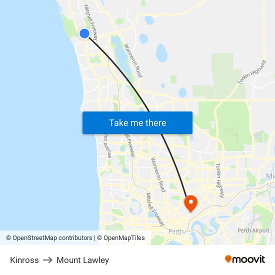 Kinross to Mount Lawley map