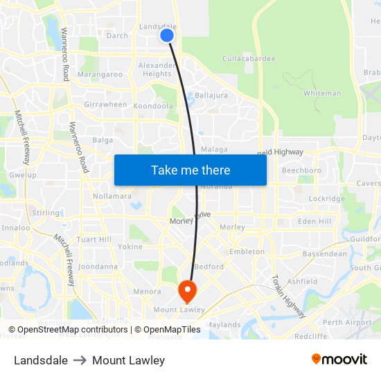 Landsdale to Mount Lawley map